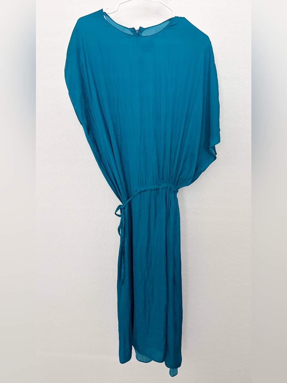 Cedric Charlier Flowy Teal Maxi Dress with Cinch Waist